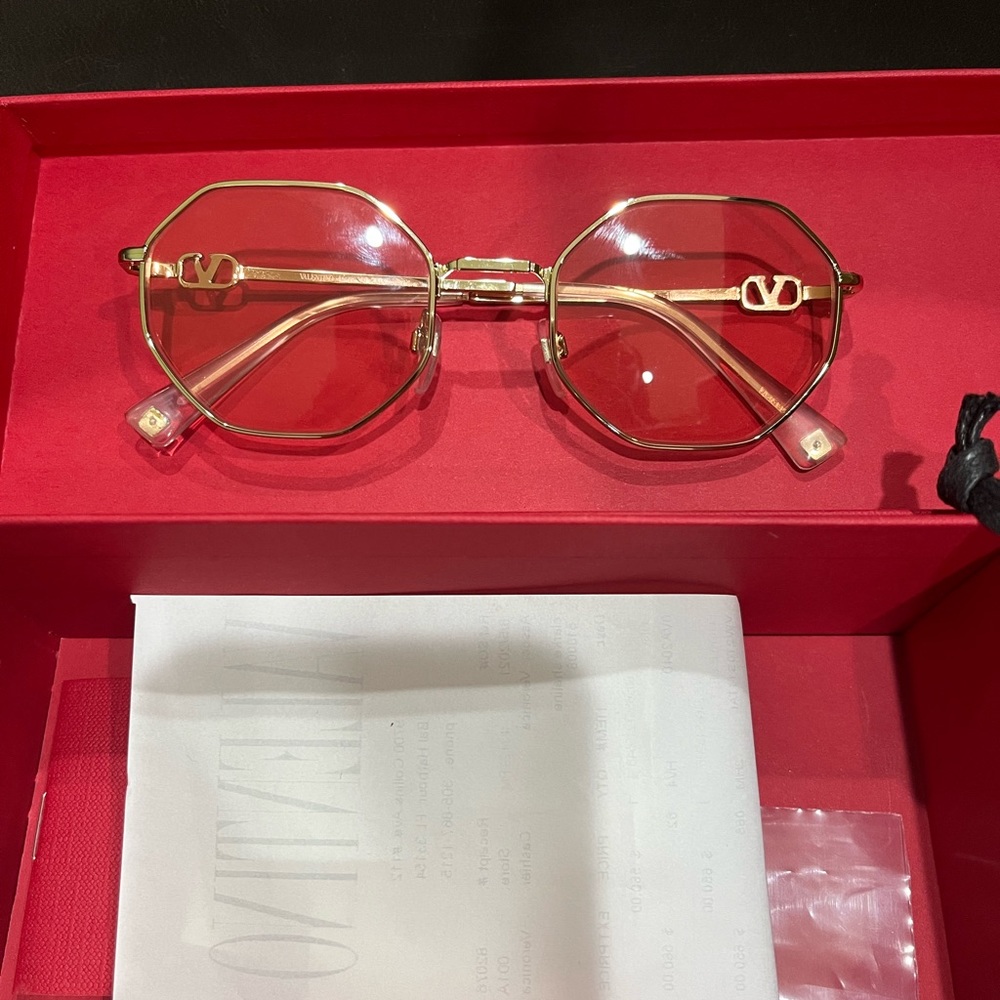 Valentino pale pink and gold sunglasses with chain